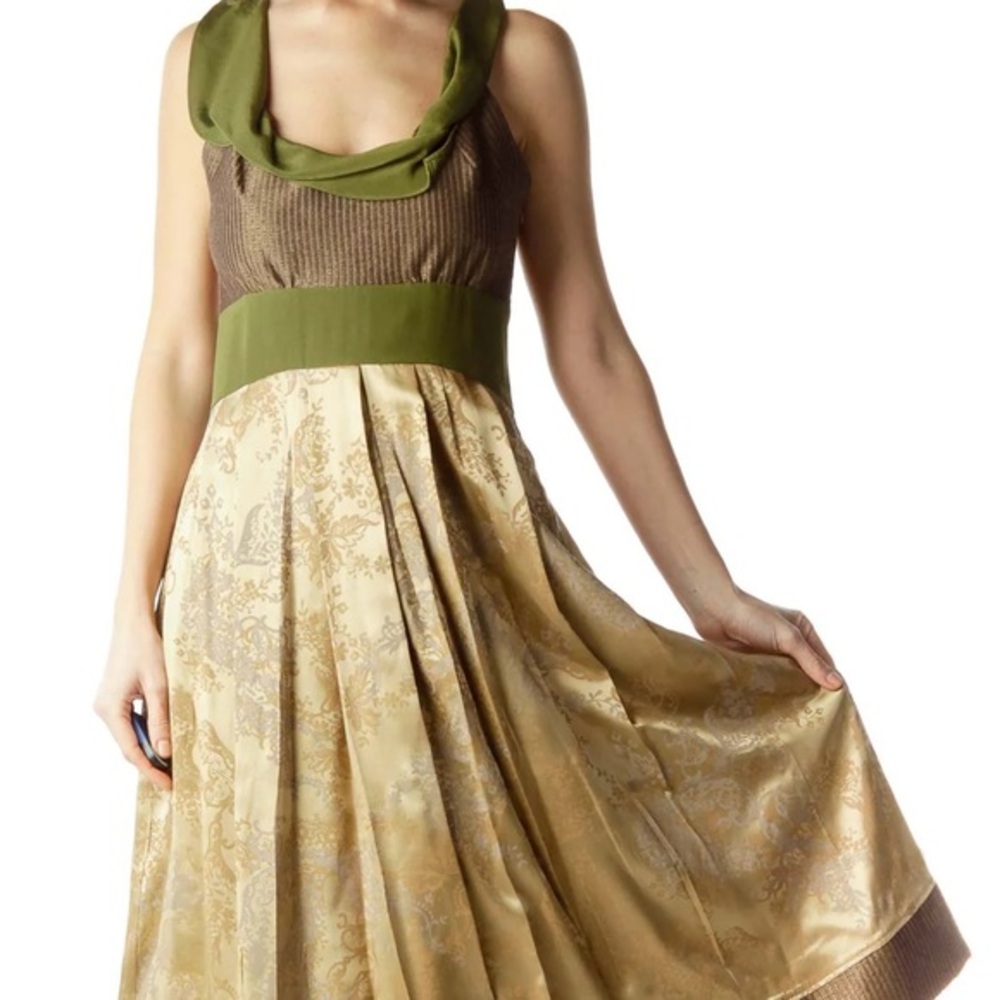 Tocca Green & Toffee Silk & Wool Fairy Dress Size 2